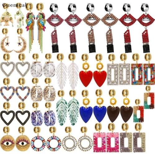 Guemcal 2pcs Explosive Creative Long Parrot Heart-shaped Tassel Ear Piercing Exquisite Piercing Jewelry