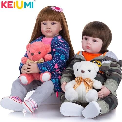 KEIUMI 24 Inch Cloth Body Reborn Baby Dolls Soft Silicone Sister Reborn Bebe Dolls Toy DIY Playmate For Kids Birthday Gift
