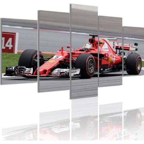 Red Racing Car Modern 5 Panels HD Canvas Painting Posters Wall Art Print Pictures Living Room Interior Home Decoration Frame