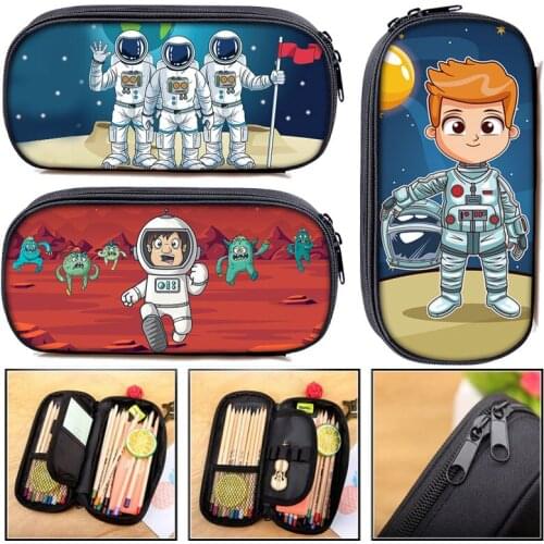 Cool Astronaut / Spaceship print Pencil Bag Starry Night Galaxy Kids Stationary Bag Boys Pencil Box students School Supplies