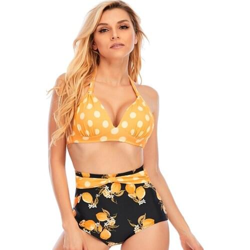 2021Polka-Dot High Waist Swimsuit Female Strap Foreign Trade European and American Split swimsuitFemale no Rims Wonwen Lady
