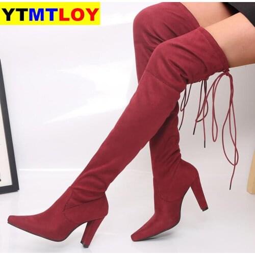 HOT Winter New FashionLarge Size Long Womens Boots Were Thin High-heeled Thick Suede Over-the-knee Women Short Plush