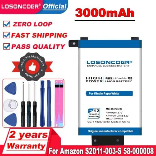LOSONCOER 3000mAh MC-354775-03 For Amazon Kindle PaperWhite S2011-003-S 58-000008 DP75SD1 EY21 1st KPW1 Tablet Battery