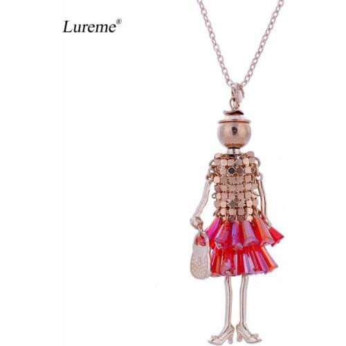 Lureme New Creative Handmade Doll Necklace Dress Handmade French Doll Pendant Alloy Girl Women Flower Fashion Jewelry