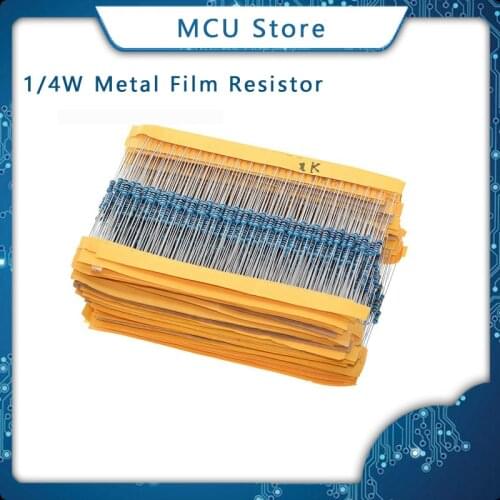 100pcs 1/4W Metal Film Resistor 1R ~ 1M 100R 220R 330R 1K 1.5K 2.2K 3.3K 4.7K 10K 22K 47K 100K 100 220 330 1K5 2K2 3K3 4K7 ohm