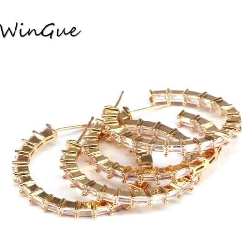 Fashion Wedding Jewelry Brincos Gold Color Circle Zirconia Stud-Earrings GEOMETRIC CZ Micro Pave Stud for Girls Women Gift