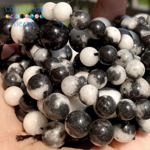 Natural Stone White Black Zebra Jaspers Beads Loose Spacer Round Beads For Jewelry Making 6-10MM DIY Bracelet Accessories 15"