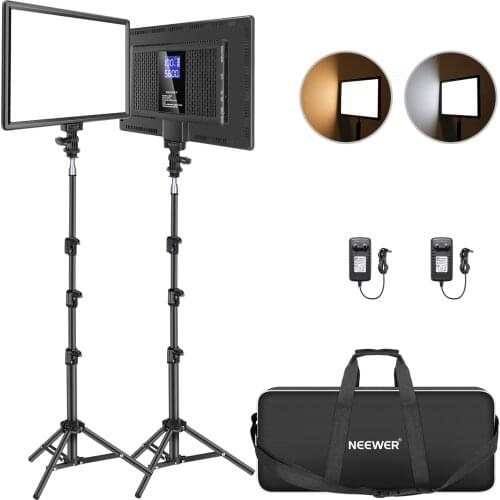 Neewer Dimmable Led Video Panel Photography Kit, 2-Pack 12.9" Bi-Color with Light Stand for Game/Live Stream/YouTube