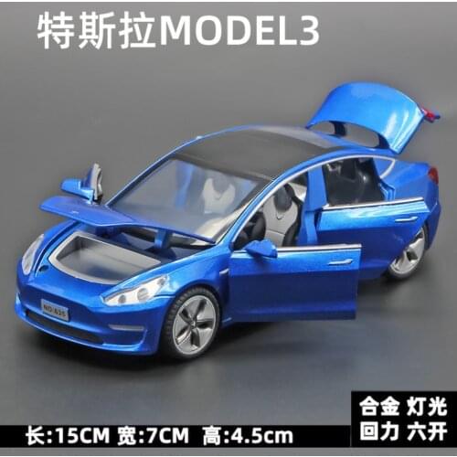 1:32 2021 New Tesla MODEL3 Alloy Car Model Sound Light Pull Back Toy Car For Boys Gift Decoration Childrens Birthday Gift Blue