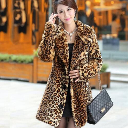 2018 New Winter Women Faux Rabbit Fur Coat Thick Warm Leopard Mink jacket Trench Coats Sexy Luxury Female Overcoat Plus Size
