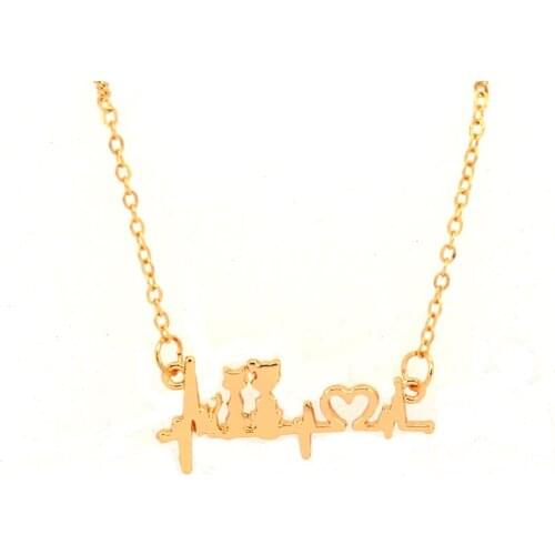 Hzew Cat couple Electrocardiogram heart pendant necklace gift necklaces