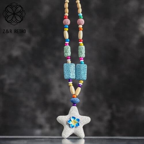 Volcanic Stone Colorful Star With Lovely Flower Necklace Decoration Chokers Suspension Accessories Statement Jewelry For Women