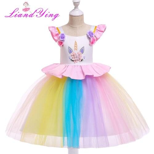 Pastel Rainbow Tutu Dress Pageant Rainbow Birthday Party Dress Fairy Flower Fluffy Tulle Wedding Dress
