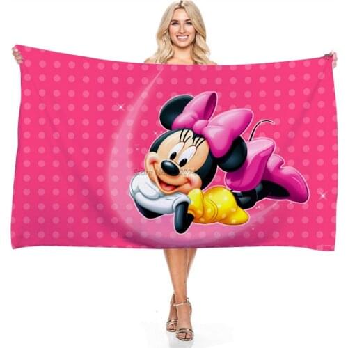 Pink Wave Point Minnie Mouse Beach Towel Disney Brand Mickey Mouse Snow White Princess Bathroom Bath Towel Adult Childrens Gift