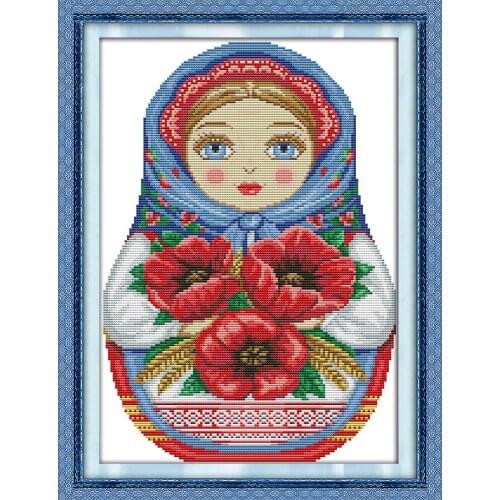Russian doll (9) cross stitch kit DIY hand embroidery set craft handmade needlework cross-stitching DMC color Dreamfounder