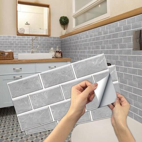 Gray Brick Pattern Tile Stickers Kitchen Home Wall Partial Ceramic Wallpaper Self-Adhesive Living Room Bedroom TV Background
