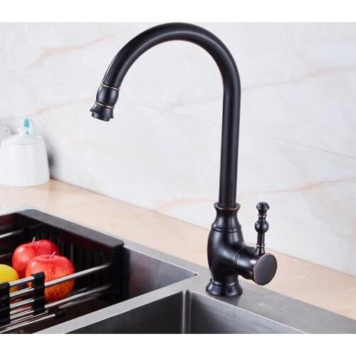 Kitchen Faucets Hot and Cold Water Black Oil/Gold Brass Kitchen Sink Faucet Single Handle Deck Mounted Flexible Mixer Taps