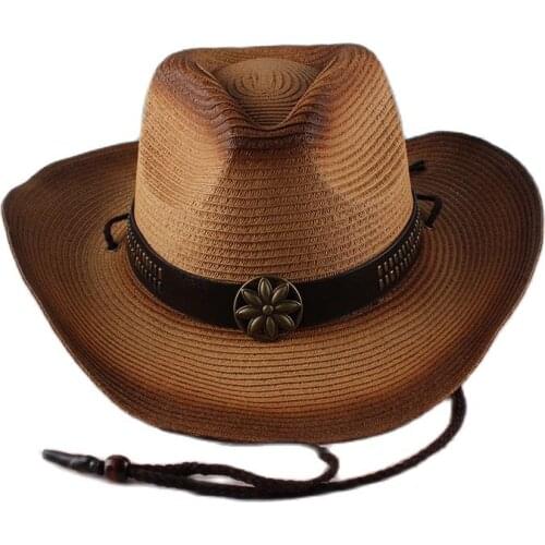 Straw fashion western cowboy hat summer seaside beach sun shade big straw hat
