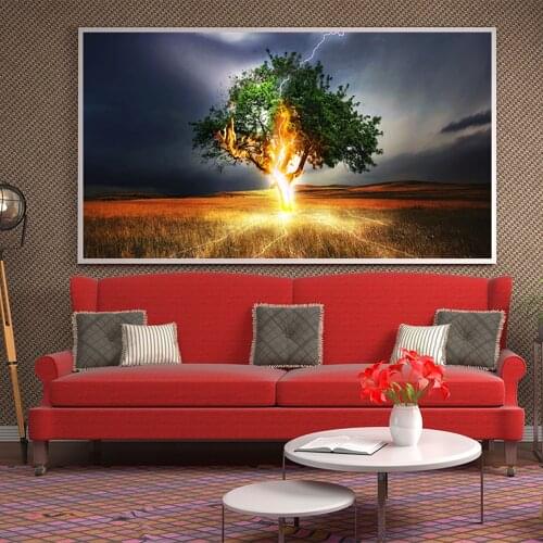 Modern Canvas Painting Poster lightning Thunder Season Trees Landscape Living Room Home Decor HD Print Wall Art Picture No Frame