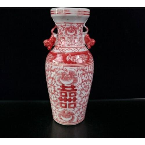Old Chinese Blue and white porcelain Double happiness pattern vase red