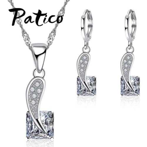 Unique Cubic Zirconia Geometric Design 925 Sterling Silver Necklace and Earrings for Women Wedding Jewelry Sets