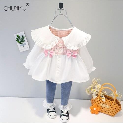 Spring Baby Clothes Girls Outfit For Kids Baby Girls Suits Lace Bowknot Top Jeans Long Sleeve Sets Infant Clothing 1-4 Years