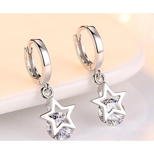 925 Sterling Silver Zircon Star Stud Earrings For Women Grils Wedding Female Pendientes eh1417