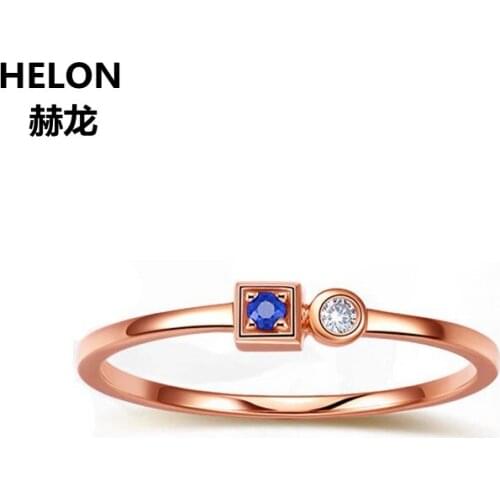 Solid 14k Rose Gold Natural Sapphire Women Engagement Ring Natural Diamonds Wedding Band Fine Jewelry