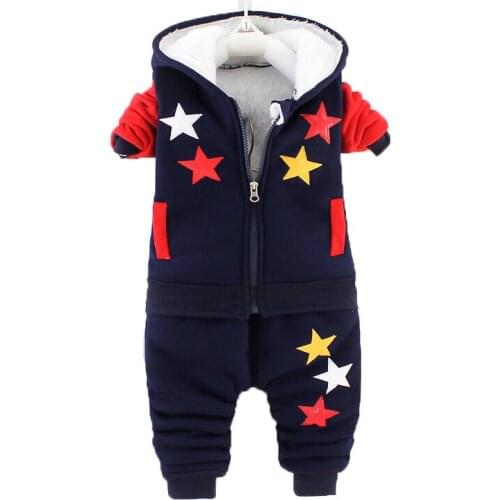 Winter Warm Boys Clothing Set Cartoon Five-pointed Star Thick Plus Velvet Suit For Kids Toddler Childrren Christmas Present