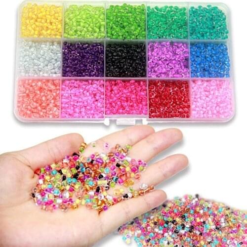 1 Boxed 15 Color 3 Mm Small Rice Bead Suit Handmade Colorless Glass Rice Bead With Wire Box DIY Decoration Accessories