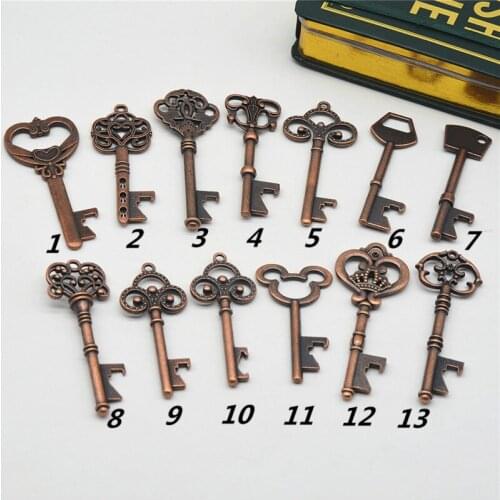 13styles/lot DIY Wedding Favors Funny Party Gifts Back Gifts for Guests Clover Design Vintage Key Beer Bottle Opener+Card+String