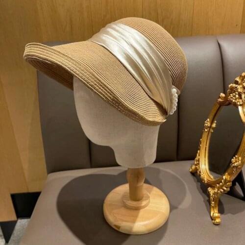 2021 Women Casual Visor Caps Summer Sun Hat Solid Straw Sun Hats Unisex Sombrero Cap Wide Brim Female Beach Hat