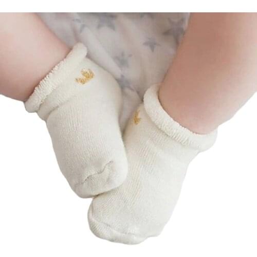 3pairs/Lot 0-2 Year Old South Koreas New Winter Tricholoma Gold Crown Children Terry Socks 85% Combed Cotton and 15% Spandex