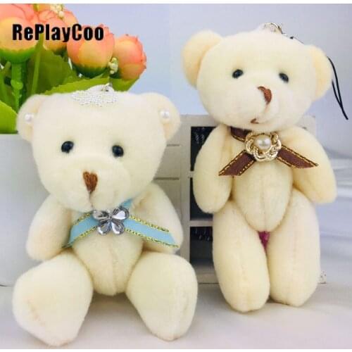 40PCS/LOT Mini Teddy Bear Stuffed Plush Toys 12cm Small Bear with bow Stuffed Toys pelucia Pendant Kids Birthday Gift DWJ025