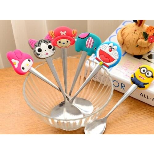 5PCS/LOT S/Steel Silicone Handle Porridge Spoons Cute Children Soup Coffee Spoon Dinnerware Cooking Tools LB 279
