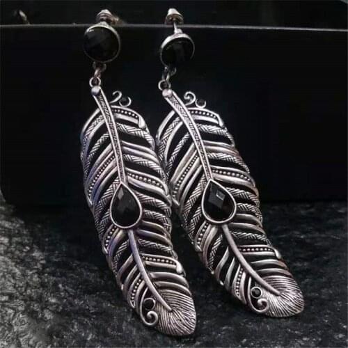 Aliespress Cheapest Big Long Feather Earring For Women Black Resin Ancient Earrings Fasion Jewellery