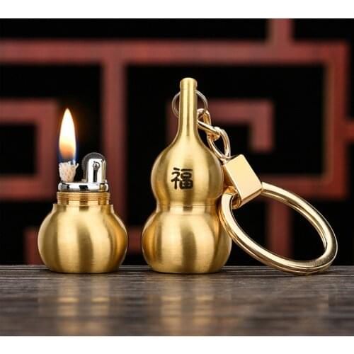 Chief mini calabash key chain cigarette lighter copper shell ping an Fulu pendant kerosene gasoline oil smoking igniter Fun Gift