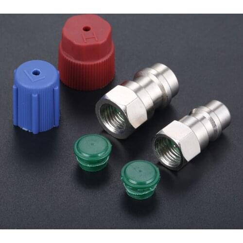 2Pcs Quick Disconnect A/C Charging Port Adapter R12 Port to R134a Accept c/w Removable Valves Core Service Port Caps