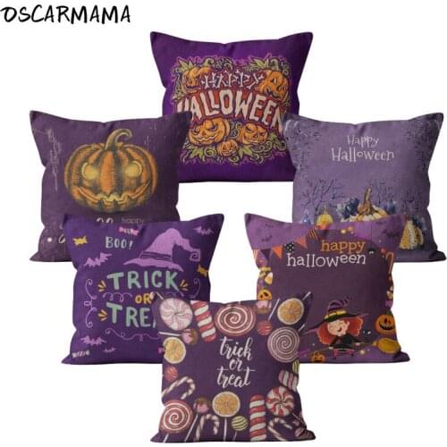 Merry Halloween Christmas Trick Or Trea Candy Lollipop Pumpkin Cushion Cover 40 45 50 Purple Violet Throw Pillow Case Festival