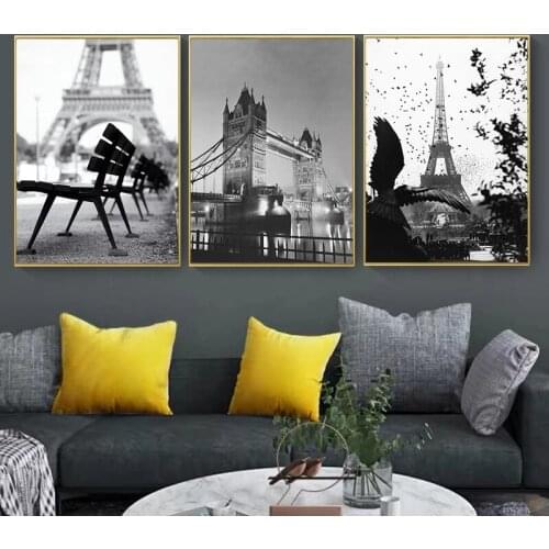 Black White Brooklyn Bridge France Triumphal Arch Tower Wall Art Canvas Painting Posters And Prints Pictures For Room Decor