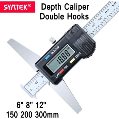 Syntek Double Hooks Digital Depth Vernier Caliper 6" 8" 12" 150mm 200mm 300mm Micrometer Stainless Steel Electronic Digital CE