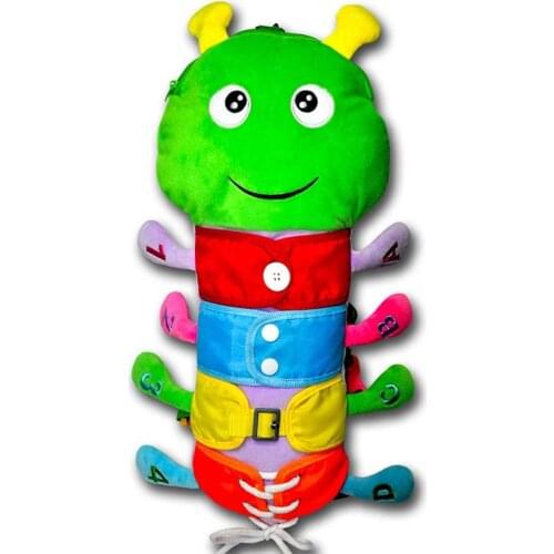 Childrens autonomous life learning lace pull zipper multifunctional child gift early teach plush toys anti-loss backpack