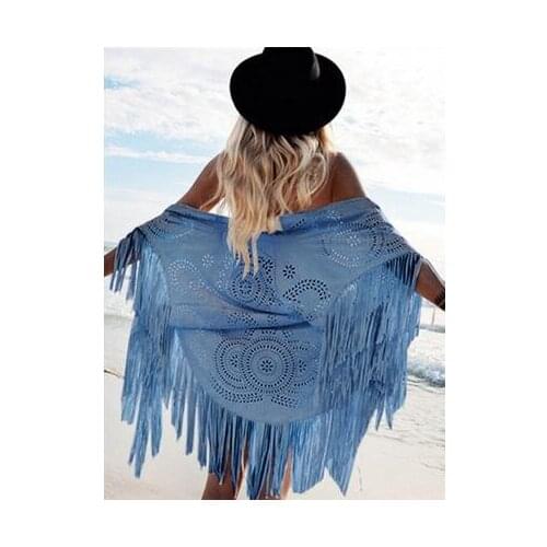 European and American autumn and winter new quality family style womens top with tassel shawl, retro simple suede Cape