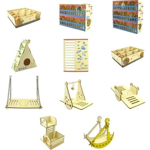 Hamster Toys, Hamster Cage Accessories, Hamster Maze Woodtube Tunnel Seesaw Swing Seesaw, Interesting Wooden Pet House