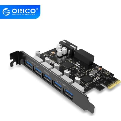 ORICO PVU3-5O2I USB3.0 5-Port PCI-E Expansion Card with Dual Chip High-Speed With 20 Pin Slot -Black