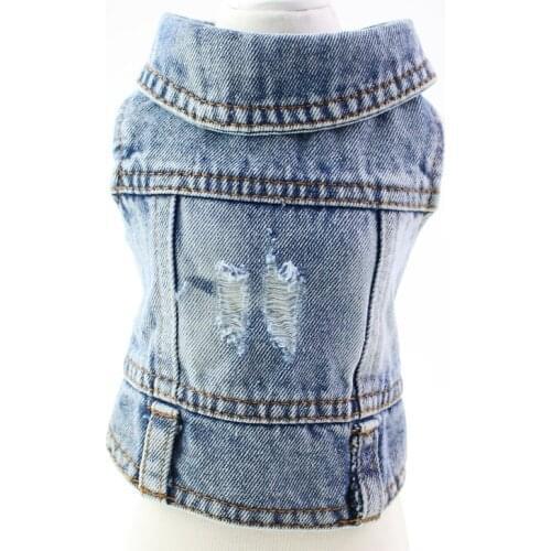 Classic Ripped Jeans Dog Jacket Clothes for Small Dogs Spring Autumn Denim Shirt for Puppy Blank Chihuahua Clothing Pug Costume
