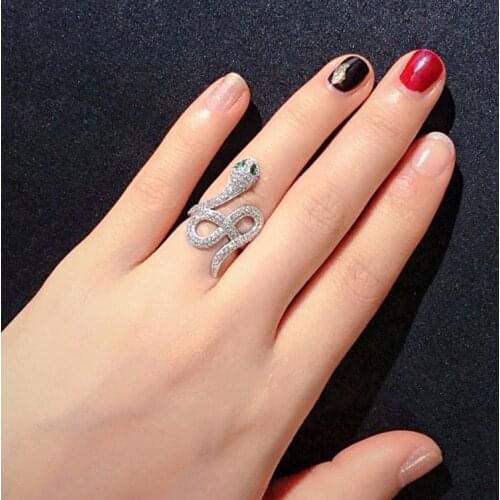 High Quality Brand Jewelry Gold and Silver Snake Rings Exquisite Micro Pave Zircon Crystals Trendy Adjustable Ring for Women