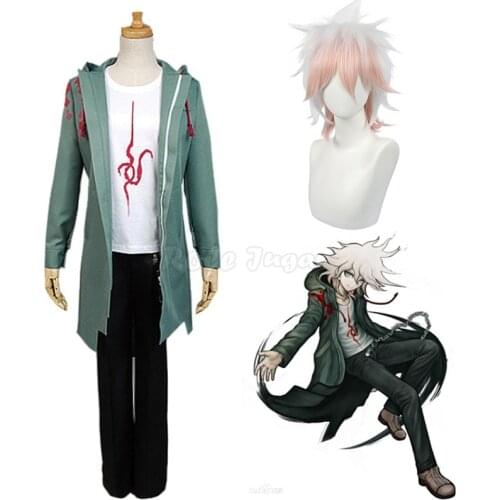 Anime Super Danganronpa 2 Nagito Komaeda Cosplay Costume Halloween Men Women Hooded Jacket Coat Tshirt Wig Role Play C160K227