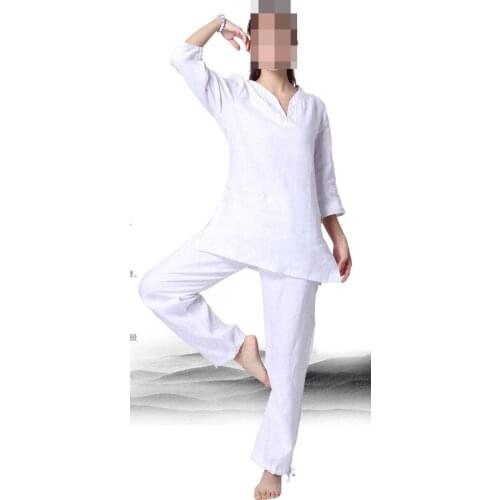 Cotton&linen Summer&Spring women yoga suit tai chi kung fu clothing zen suits lay meditation uniforms costume white