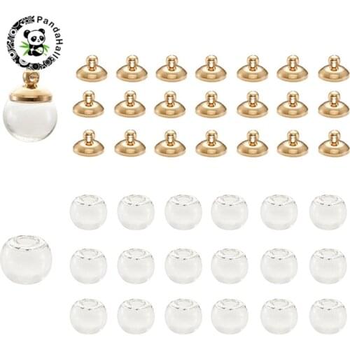 Pandahall 1 Set Round Mechanized Blown Glass Globe Beads with Rack Plating Brass Bails for Jewelry DIY Pendant Making 8~18mm